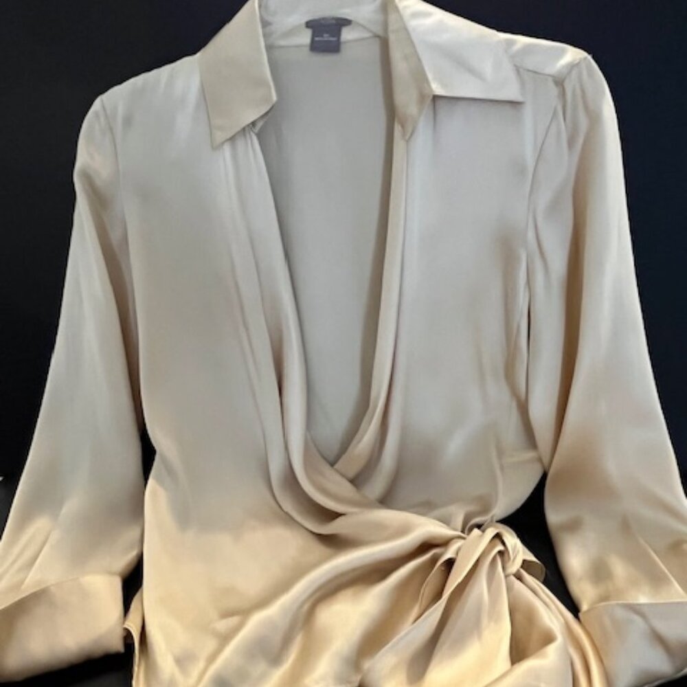 Satin holiday/special occasion wrap blouse